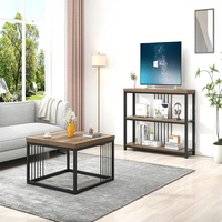 Mesa de centro cuadrada moderna, mesa de centro de madera rústica y metal para sala de estar o salón