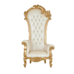 Chaises de trône en bois avec cadre doré crème à dossier haut Style royal de luxe pour la maison mariage événement meubles prix de gros - Product Image 1