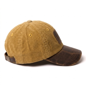 Gorra de béisbol vintage de pana con parche de cuero personalizado, estilo Dad Hat, con correa ajustable, para uso casual al aire libre, con visera de cuero - Product Image 4