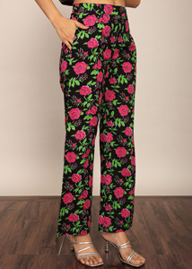 Elegante pantalón relajado con estampado Floral Multicolor, 2 bolsillos, cómodo, moderno, de gran tamaño, hasta el suelo, pantalones tejidos, decoración con botones - Product Image 3