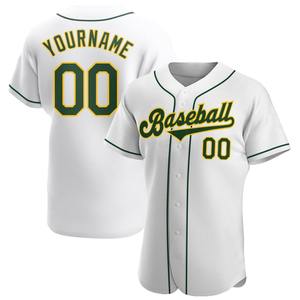 Ropa de equipo personalizada superventas camiseta de béisbol auténtica blanca verde-dorada personalizada - Product Image 1