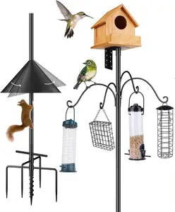 Bird House Pole for Garden, Optimech Bird Feeder Poles with Squirrel Proof Baffle 4 Shepherd Hooks,Heavy Duty Stand