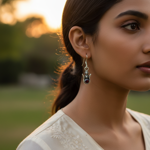 Boucles d'oreilles clous tendance pour femme en argent sterling 925 plaqué or rose avec grenat, topaze et diamant, motif floral, bijoux cadeau - Product Image 1