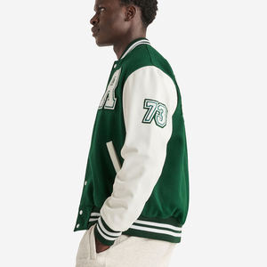 Haute qualité hommes collège Baseball varsité vestes hiver laine poitrine cuir manches 100% laine fermeture éclair décontracté avant - Product Image 3