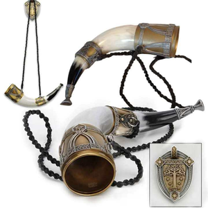 Corne à boire naturelle en corne véritable, faite à la main, style viking médiéval, grande taille, gravée, écologique, polie brillante, idéale pour offrir en cadeau - Product Image 3