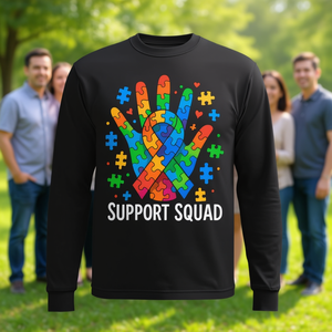 T-shirt a maniche lunghe per la consapevolezza sull'autismo, T-shirt promozionale Support Squad - Product Image 3