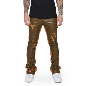 Pantalon de moto en cuir personnalisable pour hommes, dernier modèle avec taille élastique, pleine longueur, taille moyenne, service OEM disponible - Product Image 1