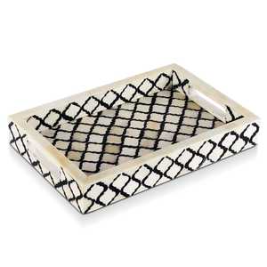 ถาดเสิร์ฟไม้ฝังกระดูกทำมือหรูหราถาดลวดลายขาวดำแบบทันสมัยสำหรับงานแต่งงาน - Product Image 1