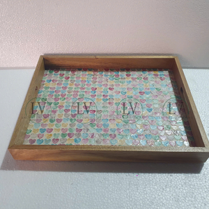 Plateau en bois incrusté de nacre fait à la main décor plateau de service rustique pour le petit déjeuner café en gros du Vietnam - Product Image 4