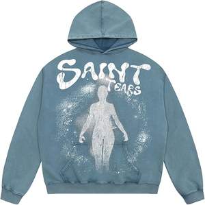 Sweat à capuche décontracté surdimensionné délavé à l'acide, sweat à capuche surdimensionné délavé à l'acide, sweat à capuche à fermeture éclair délavé à l'acide, imprimé poudre, pour homme - Product Image 6