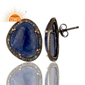 Último diseño de plata esterlina 18K chapado en oro diamante natural y zafiro azul Stud pendiente Demi joyería fina para mujeres regalo para - Product Image 2