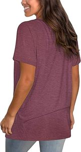 Camiseta lisa de color degradado para mujer, estilo informal diario, combina con todo, manga corta, cuello en V, Top de verano, cierre de botones a la moda - Product Image 3