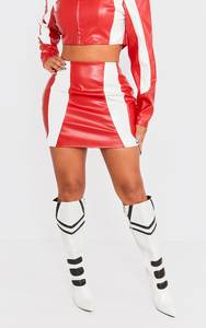 Streetwear Stripe Patchwork Moto Style PU Veste En Cuir Femme Manteau D'hiver Zip Up Outwear Biker Racing Vestes Chic - Product Image 3