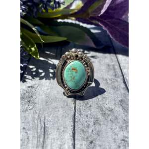 Royston Turquoise & <b>Sterling</b> <b>Silver</b> Handmade <b>Ring</b> Bezel <b>Set</b> Geometric Pattern Size 6 - Product Image 1
