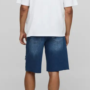 Short en jean pour homme respirant et confortable 100% coton / Look tendance Idéal pour les tenues décontractées Fermeture à boutons Coupe ajustée Lavage froissé - Product Image 5