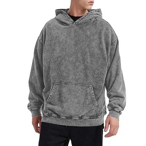 Sweat-shirts à capuche délavés vintage en coton molletonné mi-lourd pour hommes pull de couleur unie lavé à l'acide avec capuche - Product Image 1