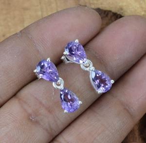 925 argent massif classique boucles d'oreilles bijoux pour femmes 925 argent Sterling améthyste pierre précieuse Style Boho cadeau fait main maman - Product Image 1