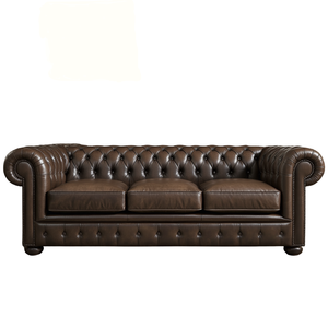 Sofá Tradicional de Cuero Marrón Estilo Mid-Century Modern, 3 Plazas, Respaldo Acolchado, Brazos Enrollados, Ecológico, para Sala de Estar, Oficina, Hotel - Product Image 1