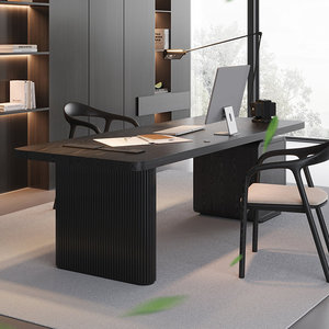 Bureau d'écriture moderne en forme de L avec 3 tiroirs, structure en bois massif et en fer, bureau d'ordinateur rectangulaire noir - Product Image 3