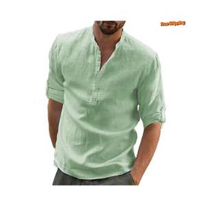 Camisa de lino bohemio para hombre, camisa clásica abotonada de manga larga de algodón y lino, camisa holgada, ropa de calle informal, regalo para ella - Product Image 4