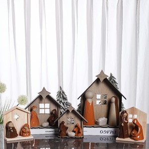 <span class=keywords><strong>Crèche</strong></span> en bois artisanale avec figurines <span class=keywords><strong>de</strong></span> la Sainte Famille en céramique blanche, <span class=keywords><strong>crèche</strong></span> rustique <span class=keywords><strong>de</strong></span> <span class=keywords><strong>Noël</strong></span>, décoration traditionnelle pour la maison, idéale pour un cadeau - Product Image 4