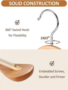 Cintres en bois à épaules larges personnalisables et réutilisables, lot de 8, avec barre antidérapante pour pantalons, cintres robustes pour costumes et manteaux - Product Image 6