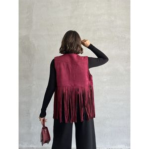 เสื้อกั๊ก Topshow Burgundy Tassel Dropped Wholesale - สีแดงเบอร์กันดี - Product Image 5