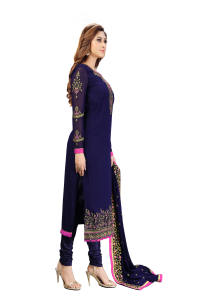 Conjunto de Salwar Kameez Étnico de Georgette Bordado para Mujer, Kurta, Pantalón y Dupatta Azul (G44-Azul) para Bodas, Estilo Regular - Product Image 3