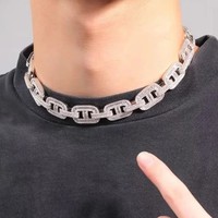 Cadena Cubana de Plata 925 con Diamantes Moissanite VVS Personalizados, Cadena con Corte Baguette que Pasa el Test de Diamantes, Cadena Hiphop con Incrustaciones para Hombre