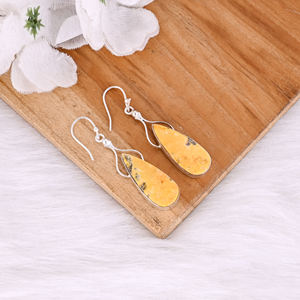 Handmade Classic Style <b>Silver</b> Plated Brass <b>Earrings</b> Bumble Bee Jasper Pear Gemstone <b>Dangle</b> <b>Earring</b> Wholesale Manufacturer - Product Image 3