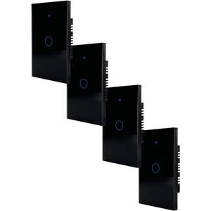 สวิตช์ไฟ Wi-Fi สำหรับสำนักงาน, MXTUA-004, 4 ชิ้น, 4x1Way, 2.4GHz, 100-250V AC, 50-60Hz, 300W x ทาง, 10A, สีดำ - Product Image 1