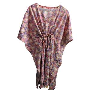 Vestido Kaftán 100% Algodón para Mujer, Talla Única, Kimono de Noche, Túnica con Estampado a Mano, Tejido Suave, Cierre con Botones, para Damas de Honor en Verano - Product Image 6