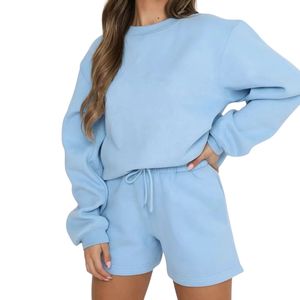 Vente en gros Ensemble salon 2 pièces en coton polaire de couleur personnalisée pour femmes sweat à capuche surdimensionné avec short en vrac à vendre - Product Image 5