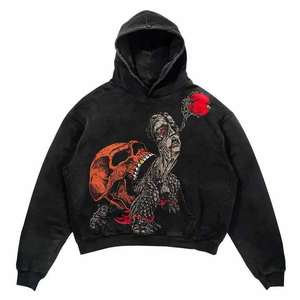 Sudadera con Capucha Negra para Hombre, Estampado de Calavera y Demonio, Estilo Urbano, Sudadera de Manga Larga, Unisex - Product Image 5