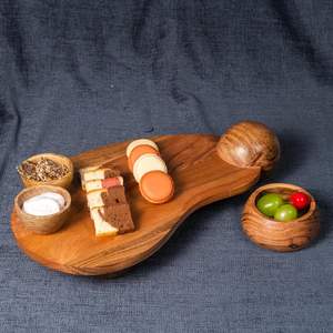 Plateaux de service en bois faits à la main, assiettes à dîner, tasses à café, plateau en bois tourné, découpe au laser, plateau en bois, plateau à dessert, ovale - Product Image 5