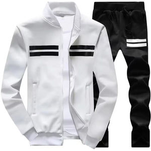 Ensemble de survêtement de jogging respirant pour homme, 100 % coton imprimé de haute qualité, fermeture éclair intégrale, grande taille, manches longues, pour l'entraînement en extérieur en automne - Product Image 2