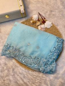 Sarees brodés de sequins de tissu d'organza tabby doux en soie formelle avec le travail brodé - Product Image 2