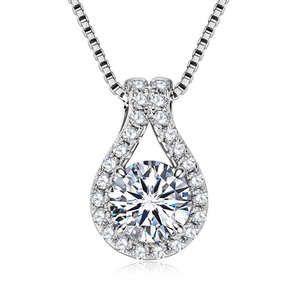 Collier pendentif halo en forme de larme en moissanite Temperament 1.00 CT VVS, boîte tendance, véritable argent 925, bijoux de mariage et de fiançailles pour femmes - Product Image 2