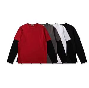 Nouveauté couches à manches longues en détresse t-shirts hommes Vintage coton lavé Double couche Hip Hop blanc plaine t-shirt Stock - Product Image 4