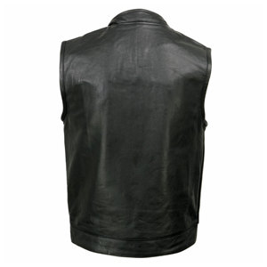 Outwear High Quality Genuine Leather <b>Men's</b> <b>Black</b> Club Style Open Neck Leather <b>Vest</b> Motorcycle Riding Biker <b>Vest</b> - Product Image 2