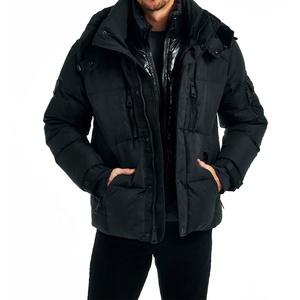Blouson aviateur d'hiver grande taille avec logo personnalisé 5XL manteau chaud bouffant pour hommes parka de couleur unie veste d'hiver noir - Product Image 4