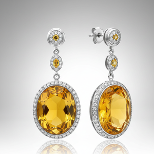 Yellow Hydro Oval with CZ <b>Earrings</b> 18 gm 925 Sterling <b>Silver</b> 18K Gold Plated <b>Earrings</b> for Women and Girl - Product Image 3