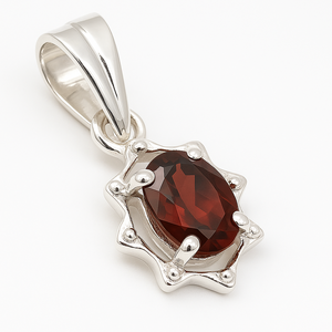 Colgante Minimalista de Plata de Ley 925 con Granate Rojo Natural, Chapado en Rodio, Ovalado, Joyería de Piedra de Nacimiento de Enero para Regalo - Product Image 2