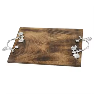 Grand plateau de service en bois avec poignées Plateau de service en bois forme carrée Offre Spéciale Produit par décor impex - Product Image 5