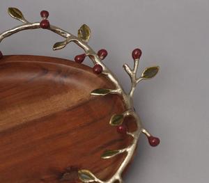 Plateau de service ovale en bois avec poignée en forme de branche dorée Élégant et durable Parfait pour les collations High Tea Home Decor et les cadeaux - Product Image 3
