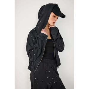 Chaqueta Deportiva de Estilo Diario con Cuello Redondo, Estampado de Piedras, Viscosa/Poliéster - Product Image 4