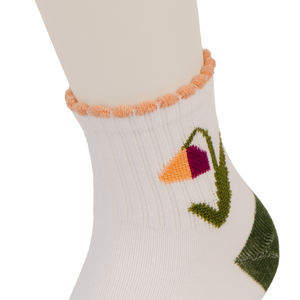 युवा स्ट्रिंग के लिए पुष्प वसंत सफेद कपास मोजे के लिए छत पर नीचे लोगो प्लेसमेंट के साथ डिजाइन - Product Image 5