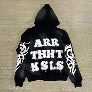 Parche personalizado trabajo sudaderas con capucha Streetwear de gran tamaño pulóver sudaderas con logotipo bordado ácido lavado diseño al por mayor - Product Image 6