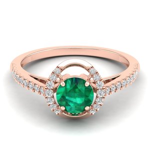 Vente directe d'usine REYES, bagues halo en or rose massif 14 carats avec émeraude verte, pour femmes, certifiées GRA, bijoux fins en moissanite - Product Image 1