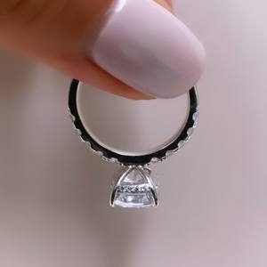 Lujo plata nupcial boda joyería 11x9mm alargado corte de cojín CZ anillo de compromiso con pavé banda anillos de diamantes - Product Image 4